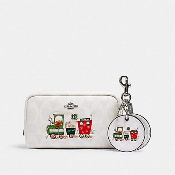 Coach White/Multi Signature Coated Canvas and Smooth Leather Small Boxy Cosmetic - Picture 3 of 3